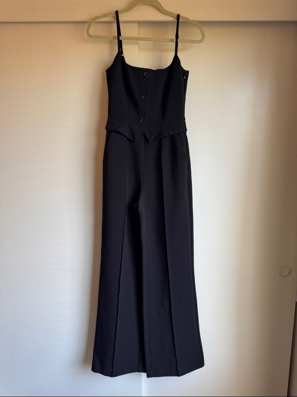 Pistola XS Black Wide-Leg Jumpsuit with Button Bodice pockets side zipper